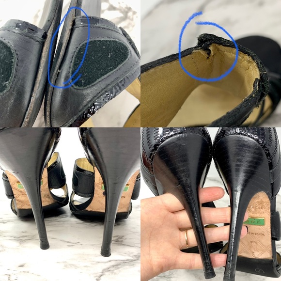 L.A.M.B. Gwen Stefani Two Tone Strappy Sandal Pumps Leather Black event 10 dress - Picture 12 of 16